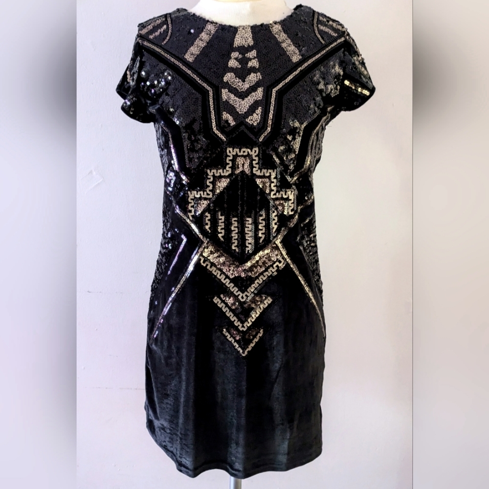 Express Geometric Pattern Sequin Dress Size Xs - image 1